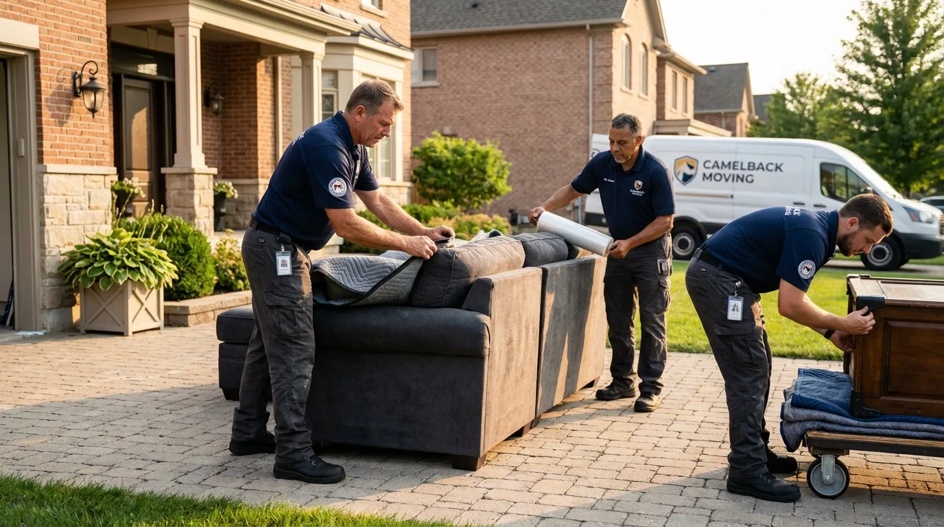 Large estate moving crew wrapping furniture in Chatsworth, IL